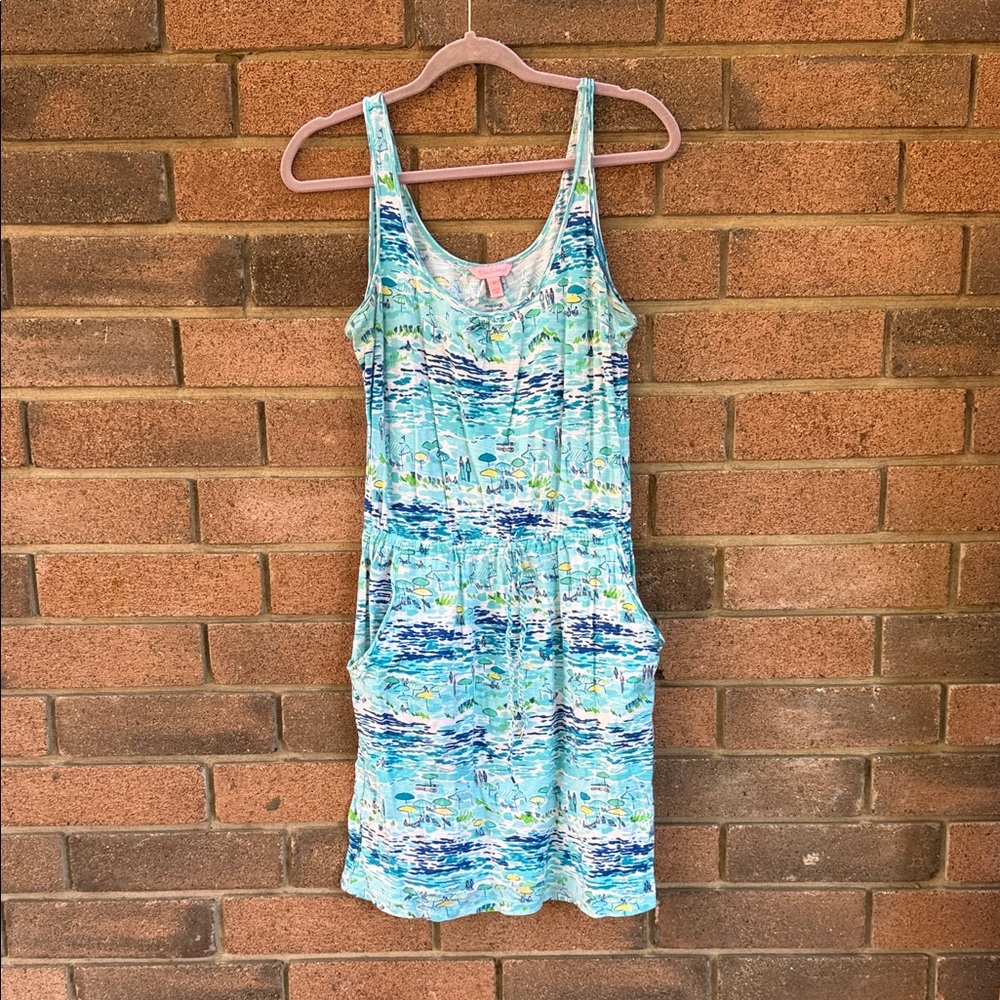 Lilly Pulitzer Kori Sleeveless Blue and Green High Tide Tolie  Mini Dress Size M